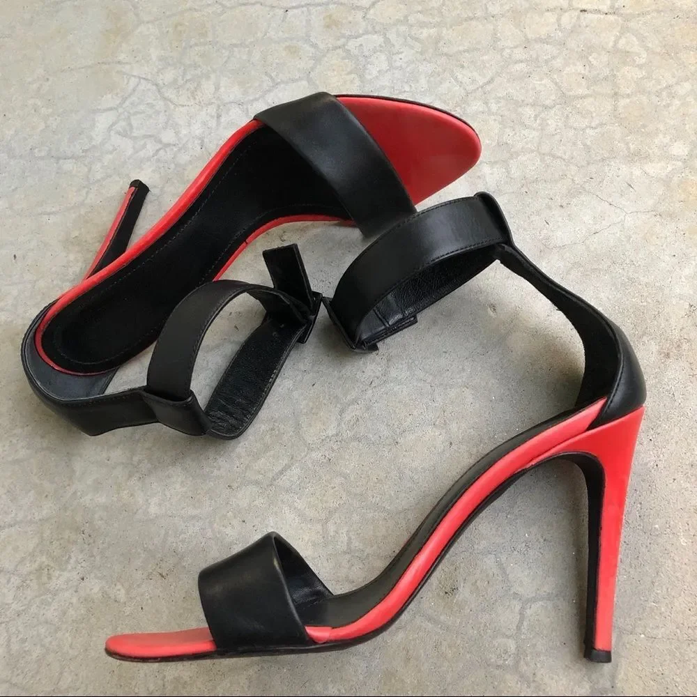Tibi Colorblocked Heels Sandals Black Red Leather Minimalist Chic Euro 37.5